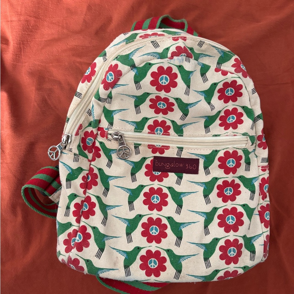 Bungalow 360 Cream Backpack with Red and Green Floral Design